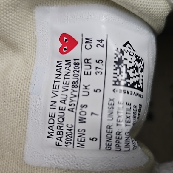 NWOT Converse x Comme des Garçons Collection Colab Men's size 5 Women’s size 7 - Picture 8 of 8